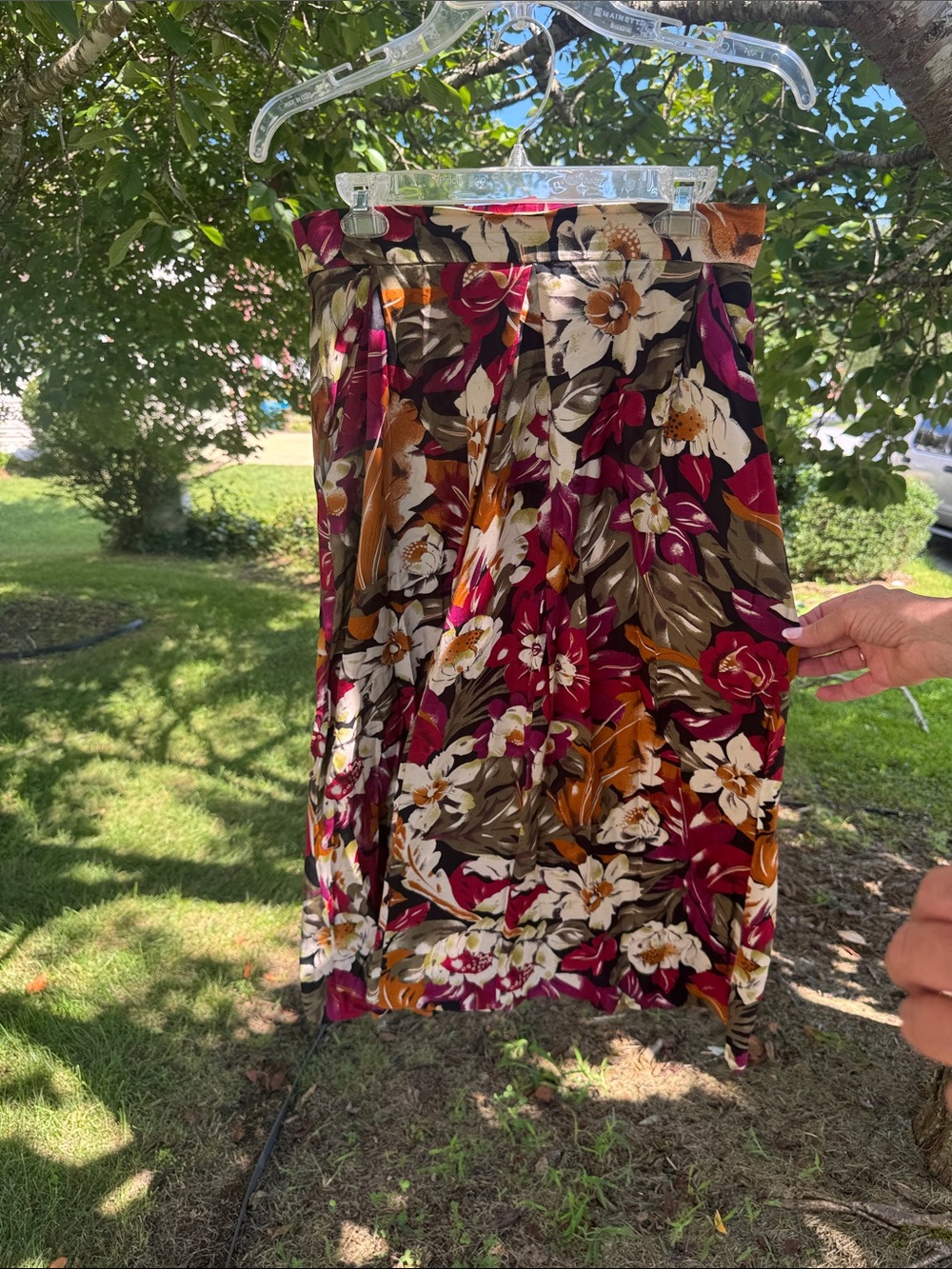 Talbots Floral Print Midi Skirt in Burgundy and Olive